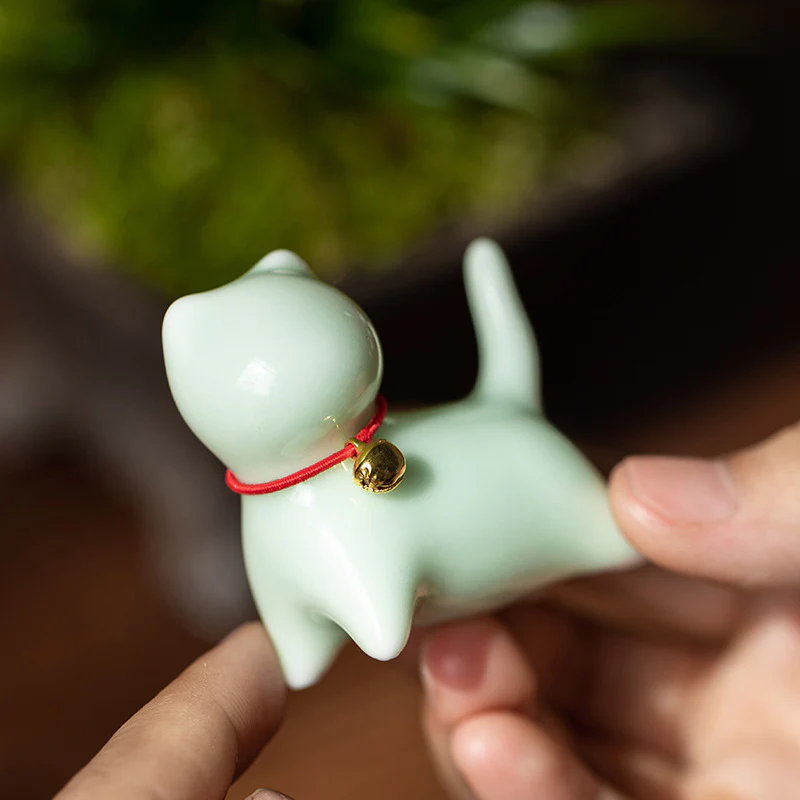 Buddha Stones Mini Small Cute Cat Tea Pet Ceramic Home Desk Figurine Decoration