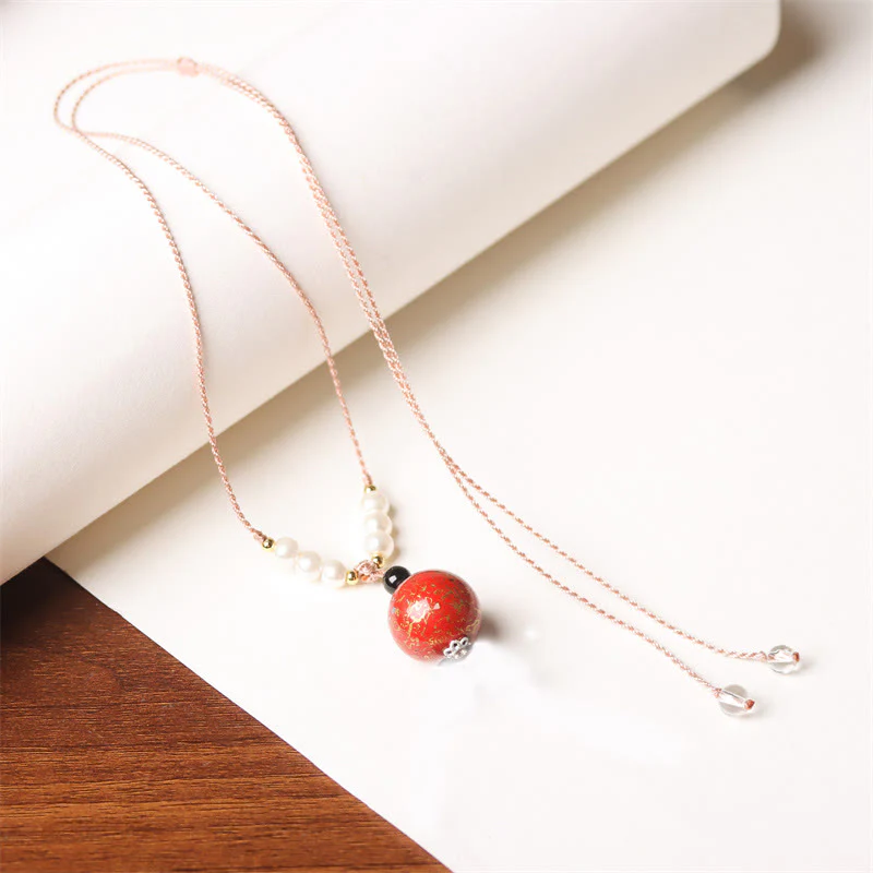 Buddha Stones Ebony Wood Aurora Lacquer Craft Bead Pearl Balance Necklace Pendant