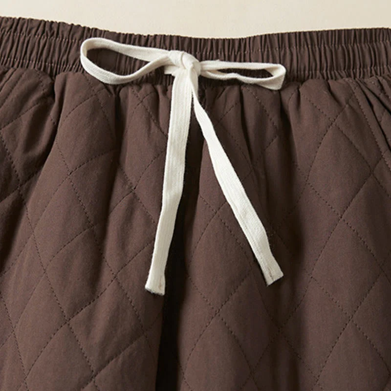 Buddha Stones Diamond Quilted Design Thermal Fleece-Lined Women's Harem Cotton Pants With Pockets