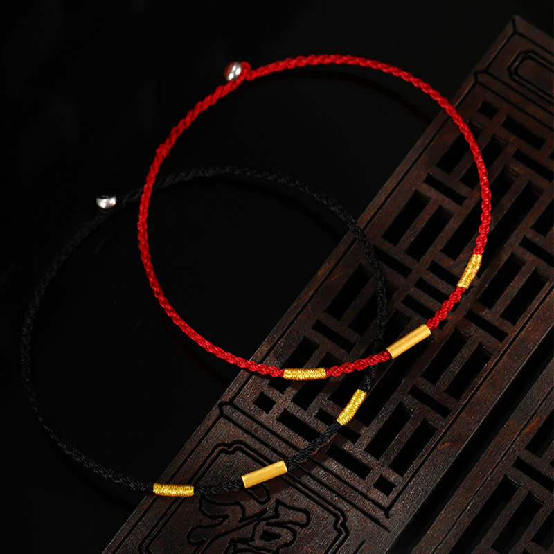 Buddha Stones 999 Gold Bead Handmade Four Thread Wishful Knots Braided Protection Bracelet