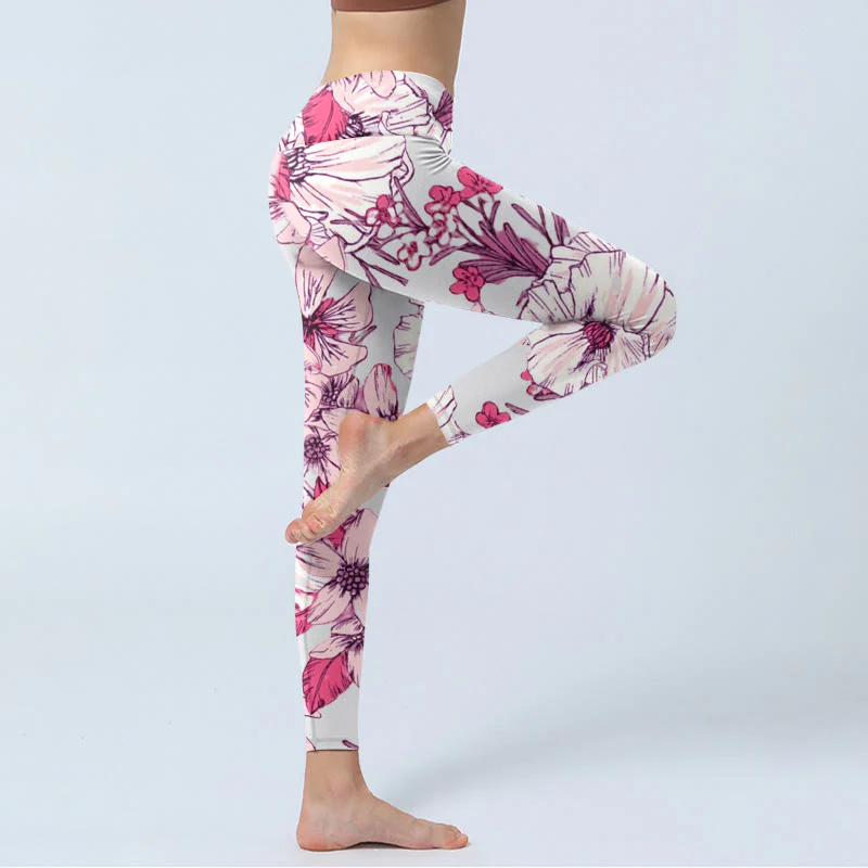 Buddha Stones Pink Rose Red Flowers Print Exercise Leggings Women's Yoga Pants