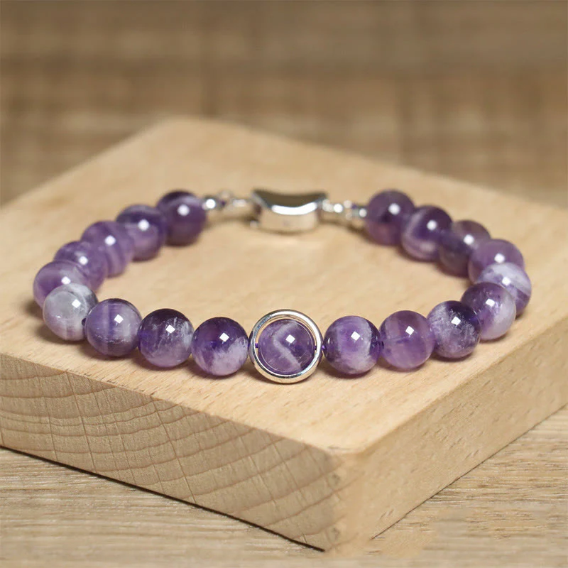 Buddha Stones Natural Amethyst Beads Balance Relieves Stress Buckle Bracelet