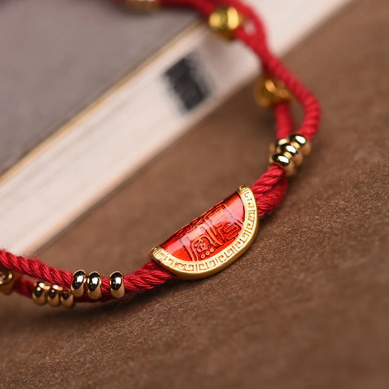 Buddha Stones Handmade Cinnabar Dumplings Design Luck Braided Red Rope Bracelet