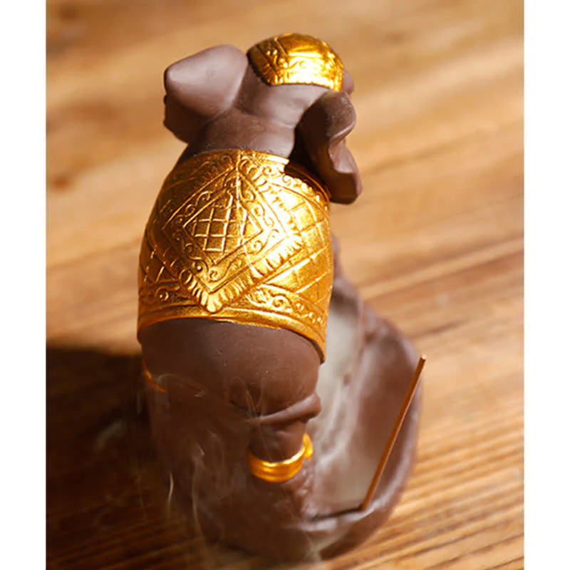 Buddha Stones Tibetan Elephant Purple Clay Backflow Smoke Fountain Peace Healing Incense Burner Decoration