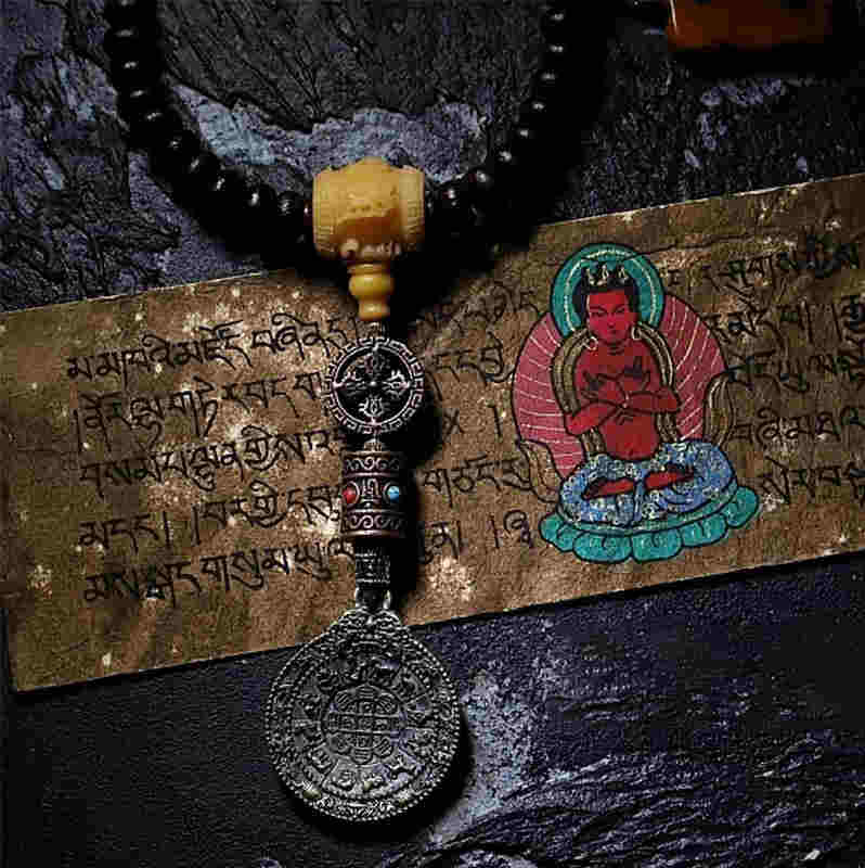 Buddha Stones Tibet 108 Mala Beads Purple Bodhi Seed Bagua Vajra Auspiciousness Bracelet