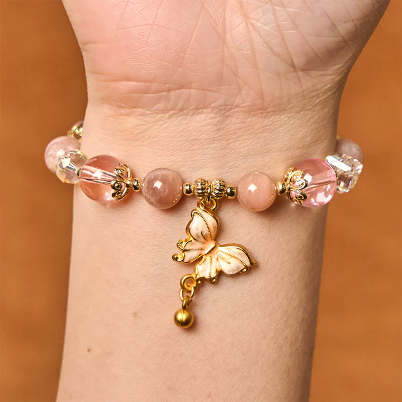 Buddha Stones Natural Amethyst Sun Stone Butterfly Peace Bracelet