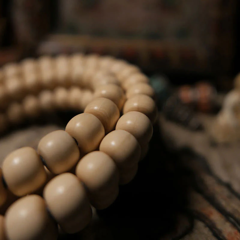Buddha Stones 108 Mala Beads Abelia Biflora Wood Warding Off Evil Spirits Wrist Mala