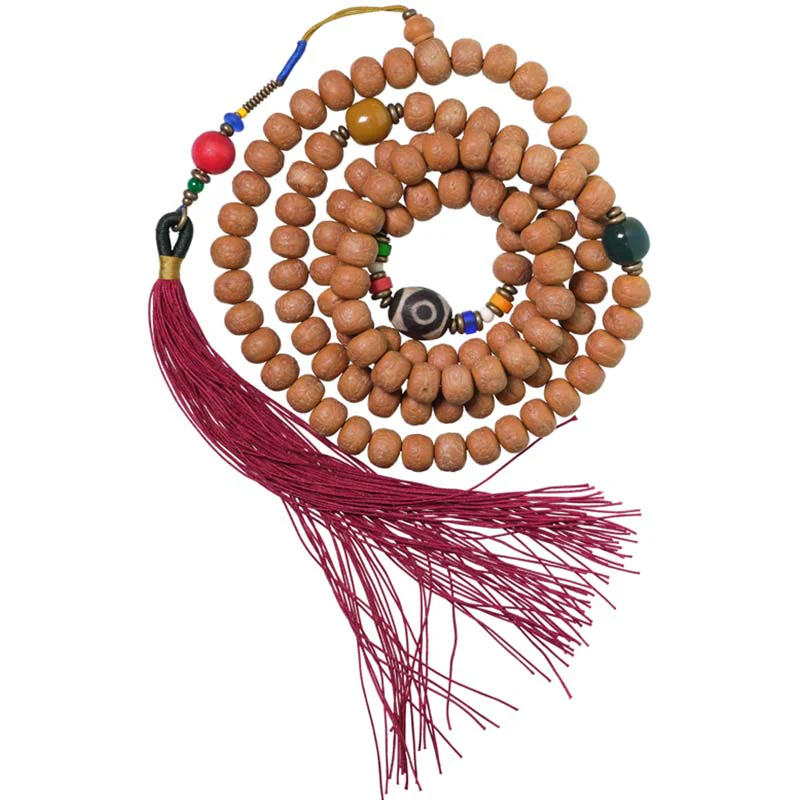 Buddha Stones 108 Mala Beads Bodhi Seed Dzi Bead Peace Tassel Bracelet