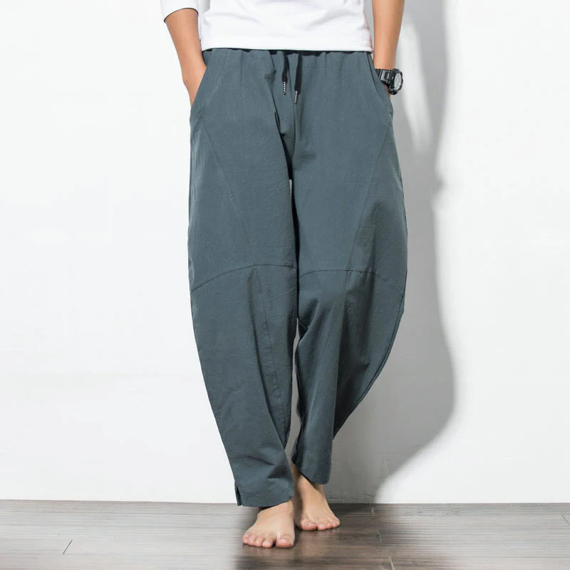 Buddha Stones Casual Men's Solid Color Cotton Drawstring Pants With Pockets