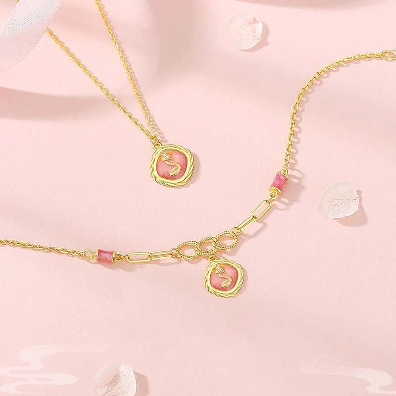 Buddha Stones 925 Sterling Silver Year Of The Snake Golden Snake Luck Bracelet Necklace Pendant