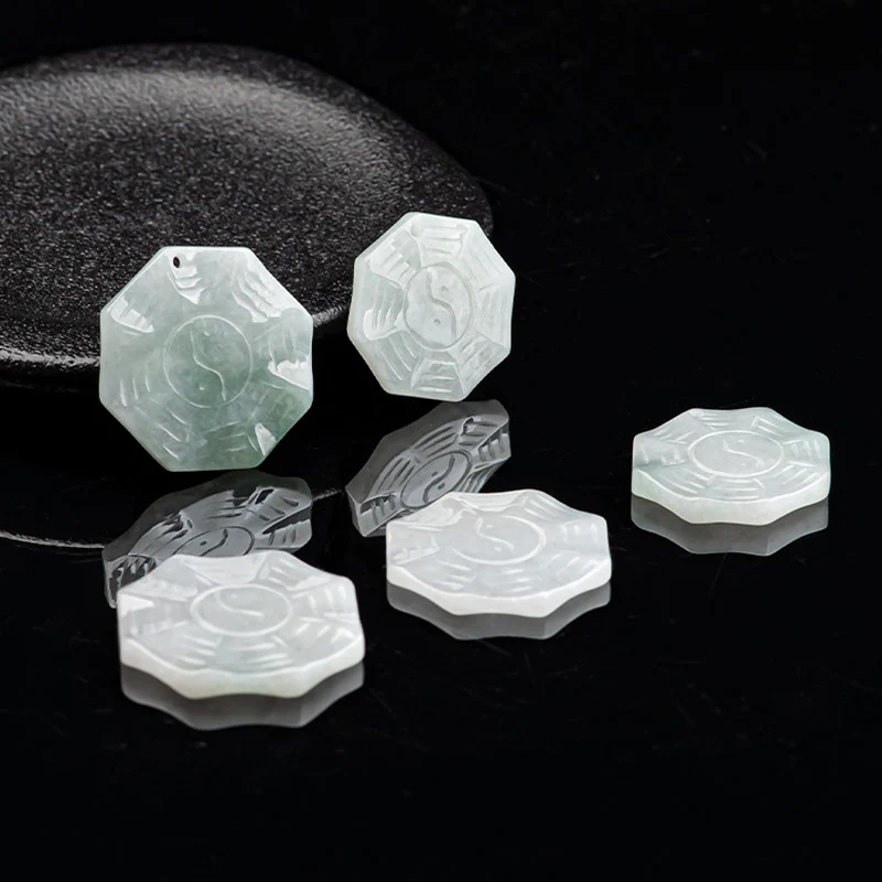 Buddha Stones Natural Jade Bagua Yin Yang Luck Necklace Pendant