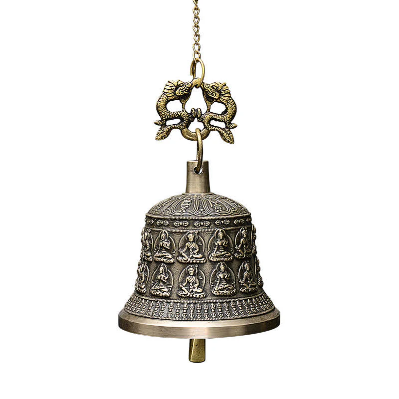 Buddha Stones Tibetan Engraved Buddha Dragon Wind Chime Bell Copper Luck Wall Hanging Decoration