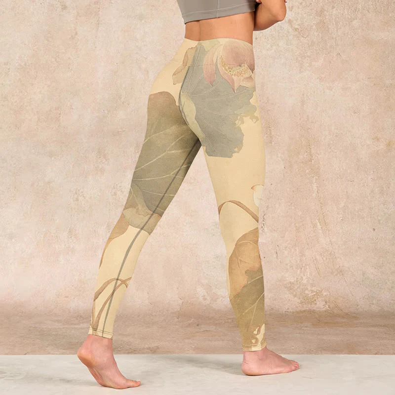 Buddha Stones Lotus Flowers Leaves Print Gym Leggings Women's Yoga Pants
