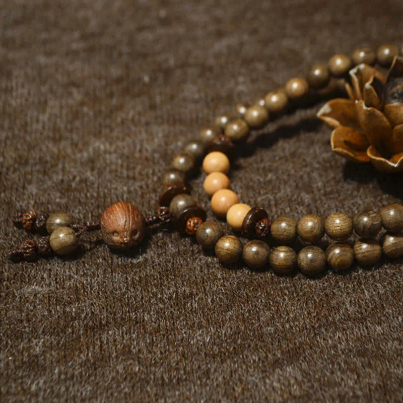 Buddha Stones Tibetan Sandalwood Protection Charm Mala Bracelet