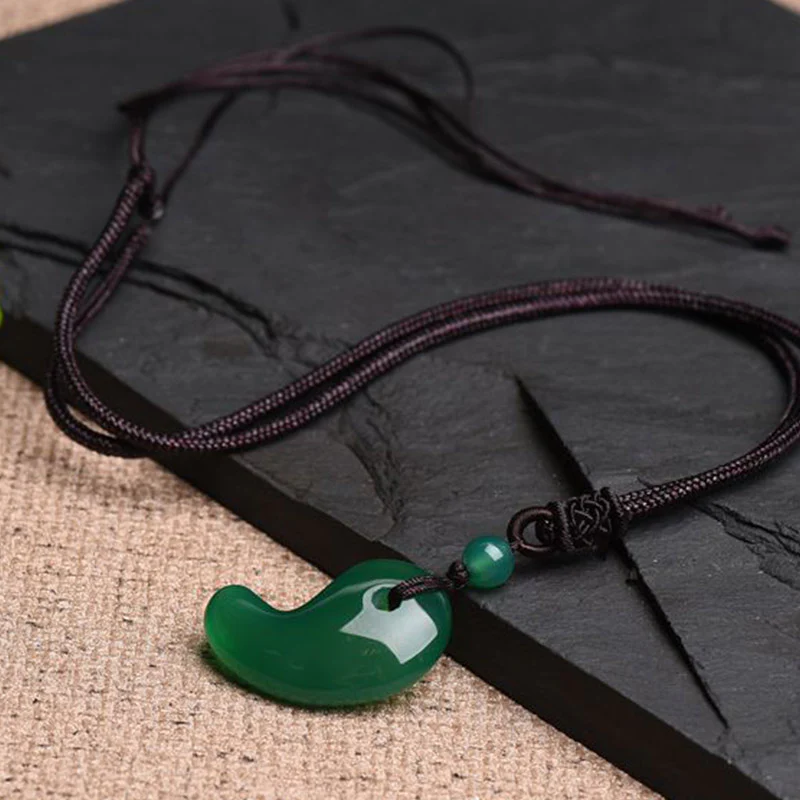 Buddha Stones Red Agate Green Agate Moon Pattern Confidence Calm Necklace