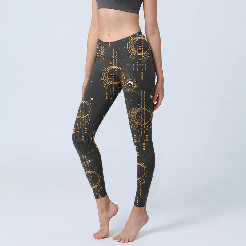 Buddha Stones Moon Star Constellation Print Gym Leggings Women's Yoga Pants