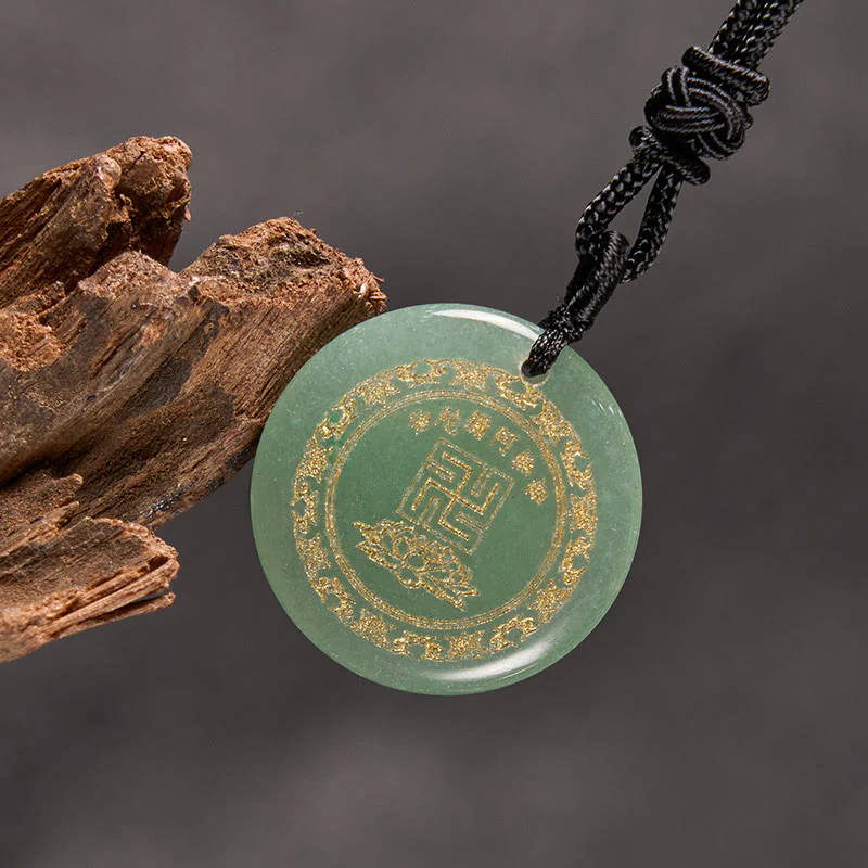 Buddha Stones Swastika Lotus Pattern Natural Various Crystal Black Obsidian Purification Necklace Pendant