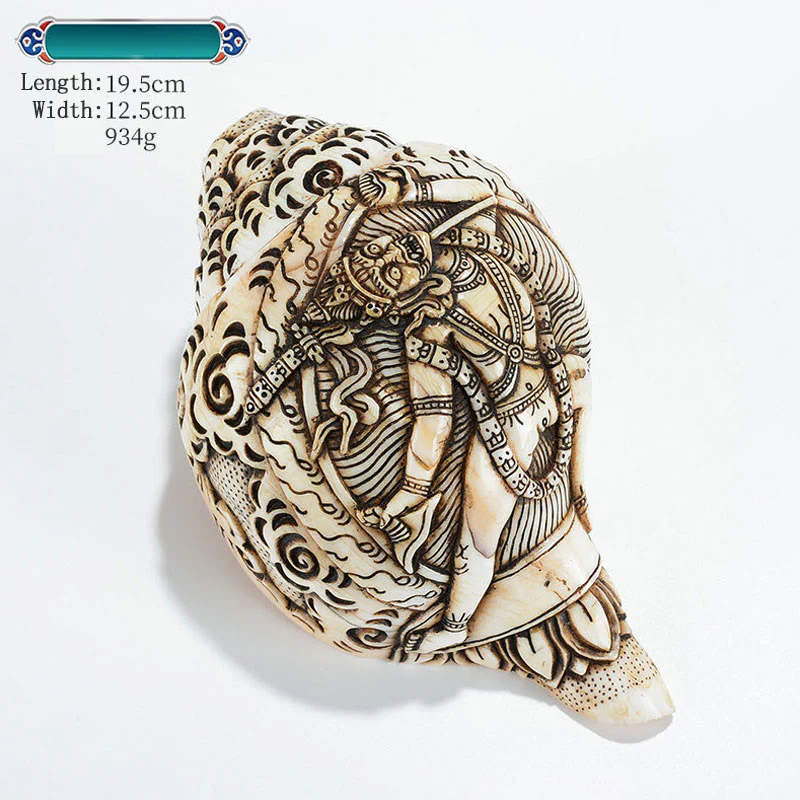 Buddha Stones Tibetan Handmade Engraved Shankha Buddha Avalokitesvara Conch Shell Wealth Decoration