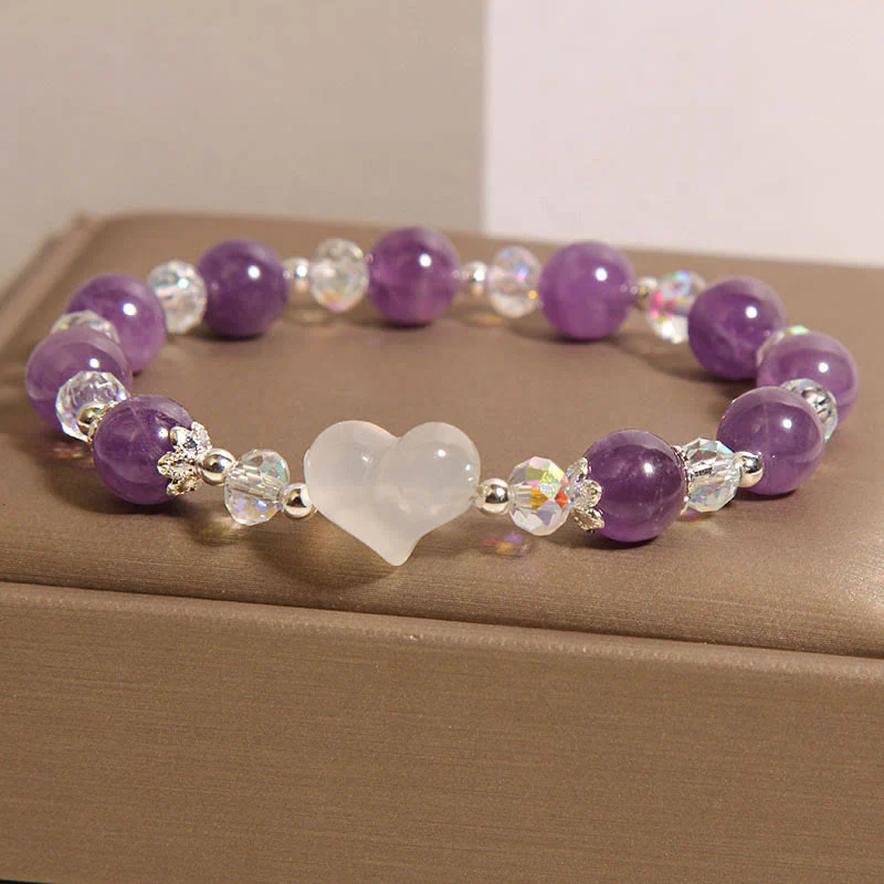 Buddha Stones Heart Amethyst White Agate Balance Bracelet