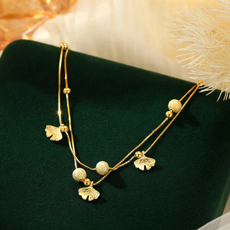 Buddha Stones 925 Sterling Silver Ginkgo Leaf Double Layer Protection Anklet