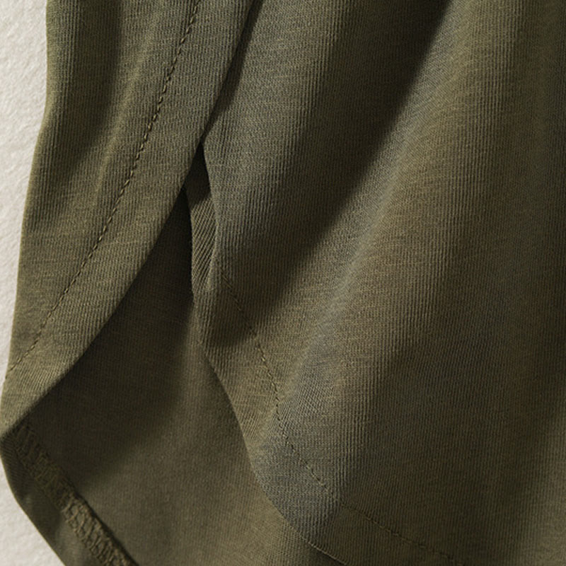 Buddha Stones Casual Pure Irregular Hem Cotton Linen Women's Long Sleeve T-shirt