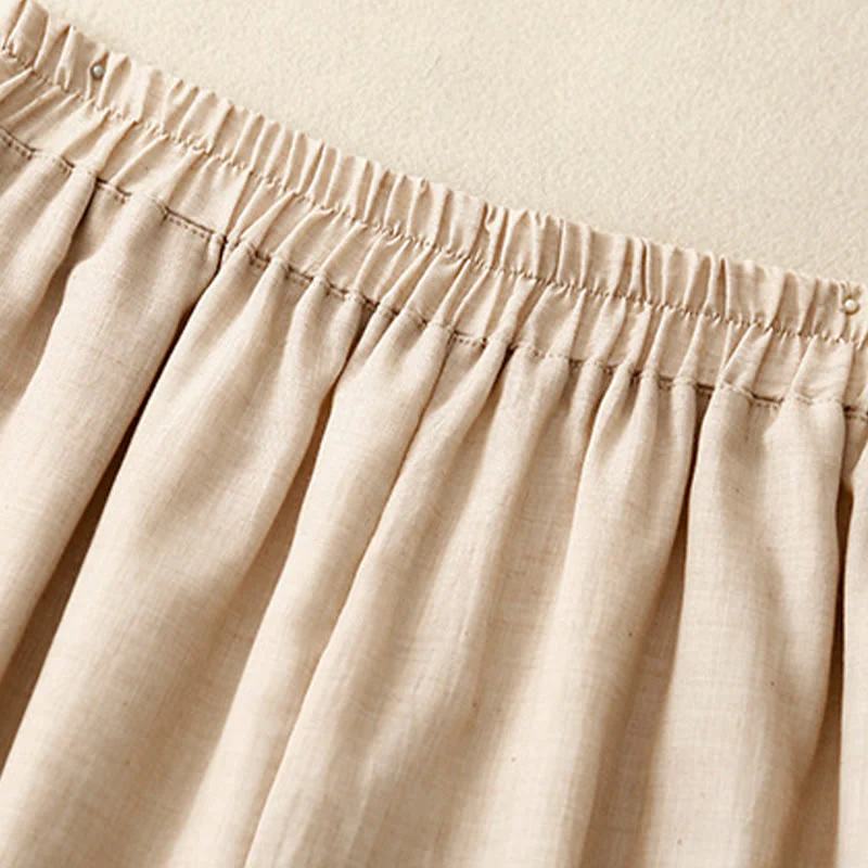 Buddha Stones Frog-Button Hem Slit Design Women's Wide Leg Cotton Linen Pants With Pockets