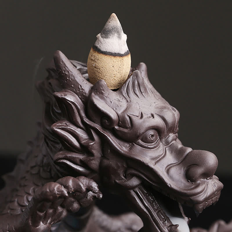 Buddha Stones Dragon Playing Ball Flower Protection Incense Burner Decoration