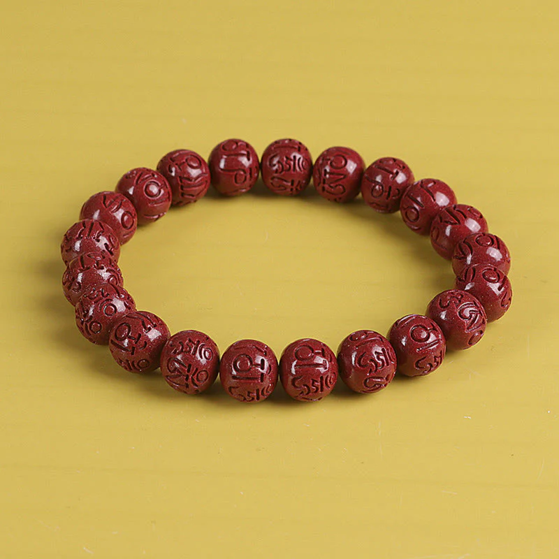 Buddha Stones Natural Double PiXiu Cinnabar Om Mani Padme Hum Wealth Luck Bead Bracelet