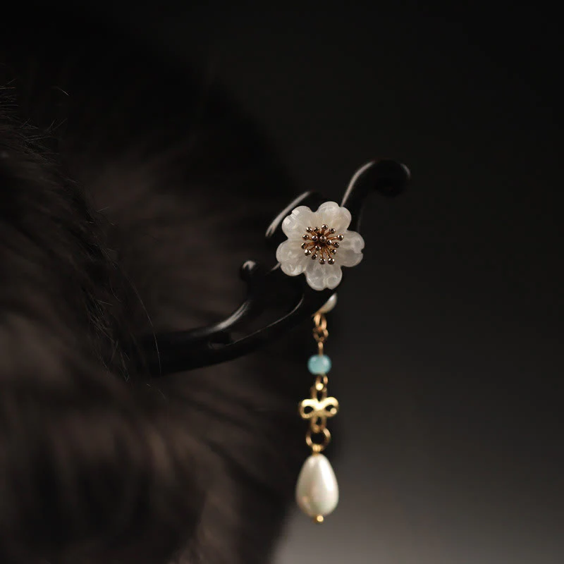 Buddha Stones Ebony Flower Butterfly Blessing Hairpin