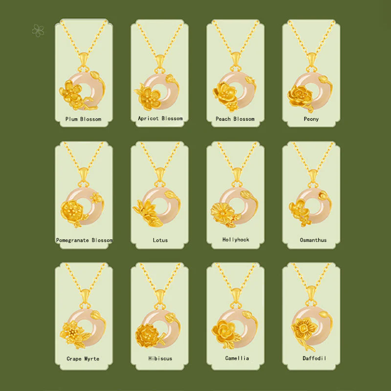 Buddha Stones Chalcedony 925 Sterling Silver Peace Buckle Flowers Necklace Pendant