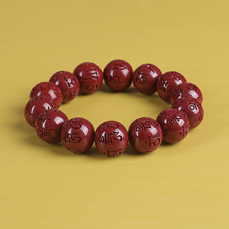 Buddha Stones Natural Double PiXiu Cinnabar Om Mani Padme Hum Wealth Luck Bead Bracelet
