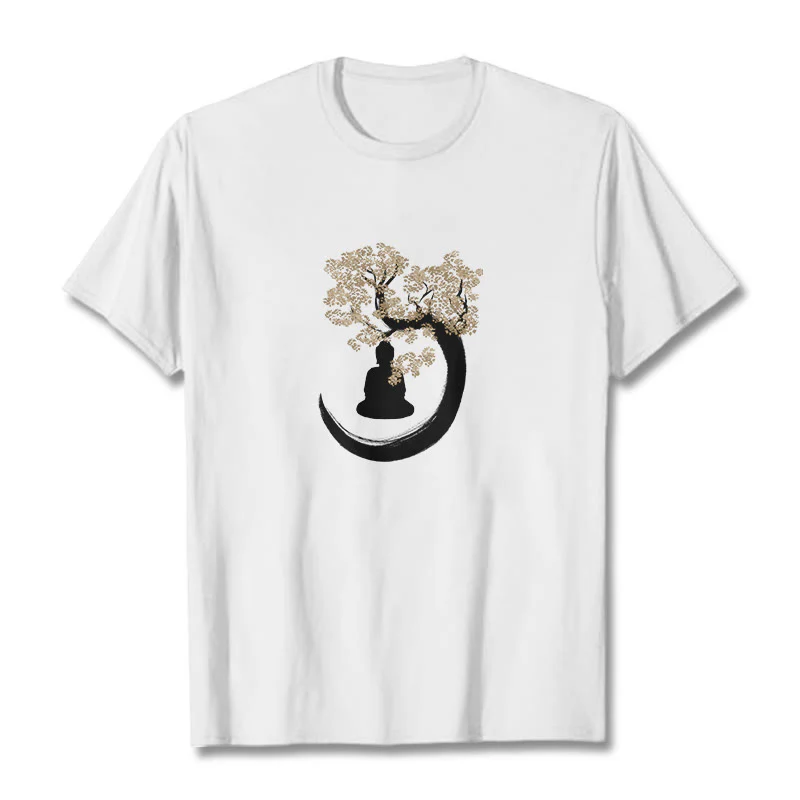 Buddha Stones Buddha Sitting Under The Tree Cotton Tee T-shirt