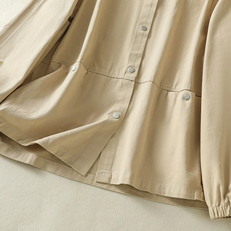 Buddha Stones Plain Button Design Stand Collar Women's Cotton Jacket