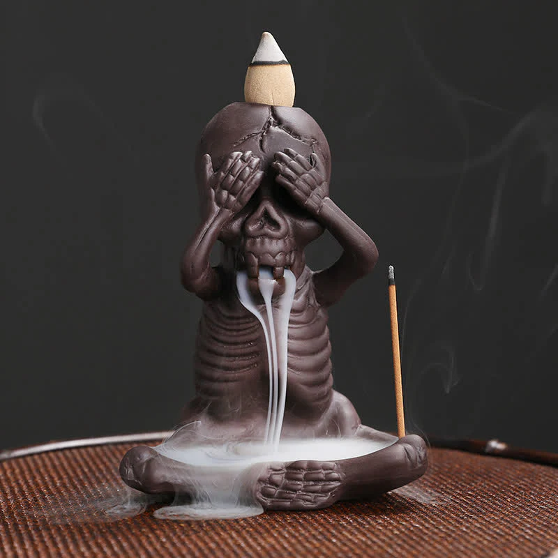 Buddha Stones Little Skull Ghost Purple Clay Backflow Smoke Fountain Peace Incense Burner Decoration (Extra 30% Off | USE CODE: FS30)