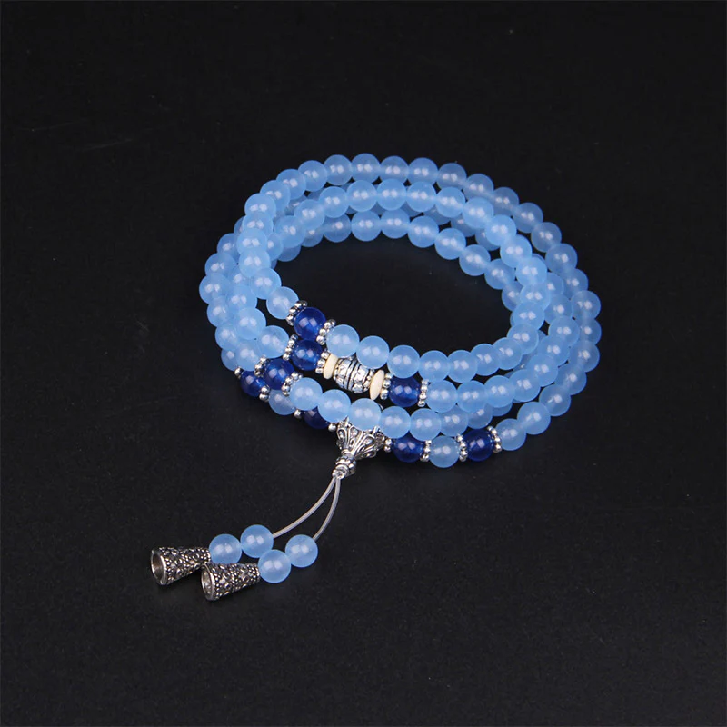 Buddha Stones 108 Beads Blue Crystal Healing Bracelet Mala