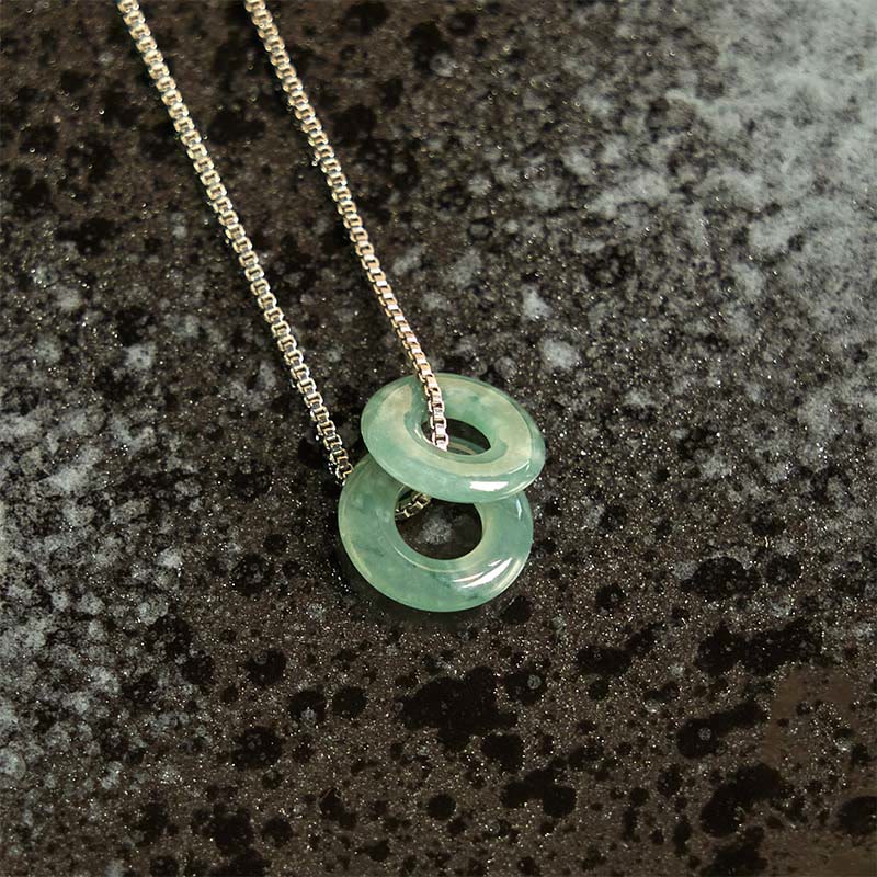 Buddha Stones Jade Double Peace Buckle Prosperity Necklace Pendant