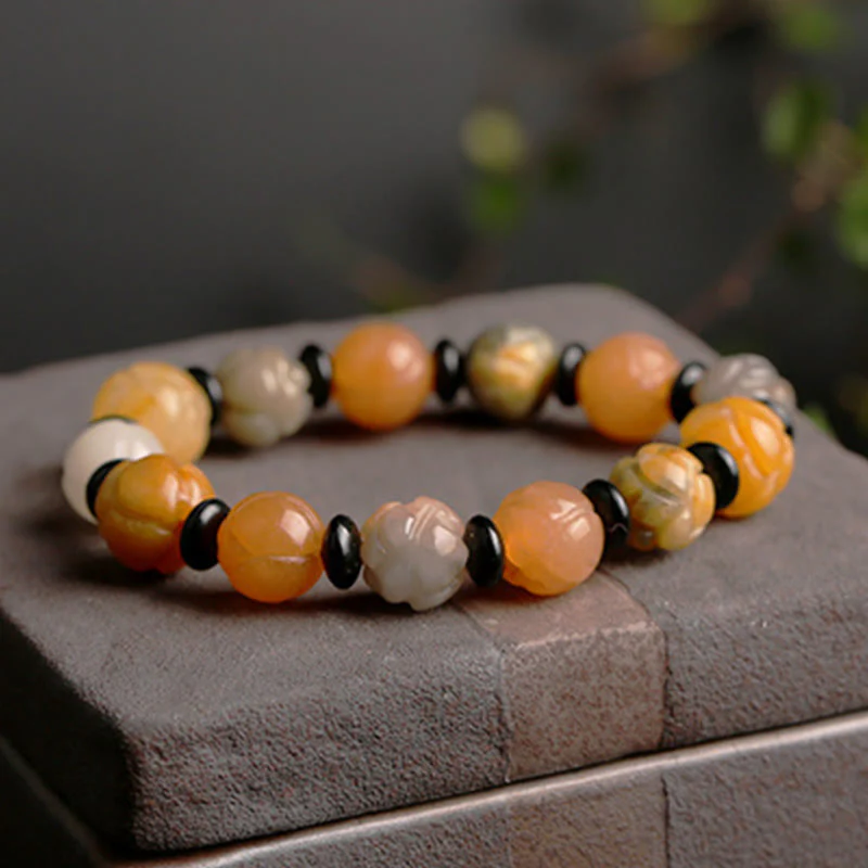 Buddha Stones Golden Silk Jade Lotus Wealth Luck Bracelet