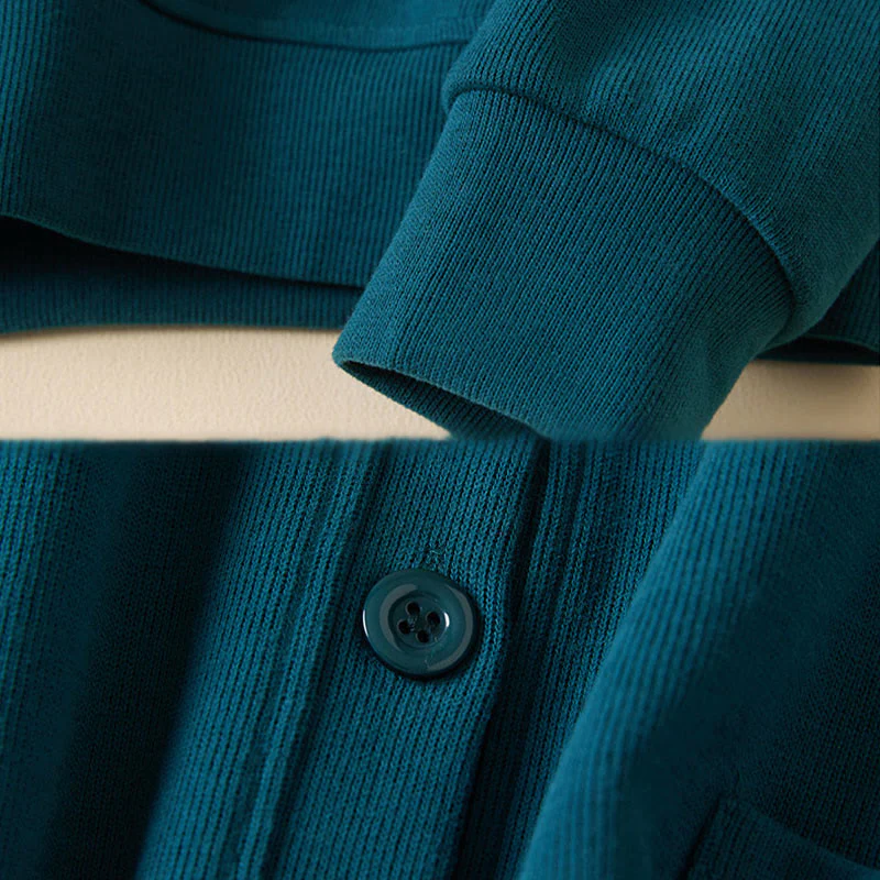 Buddha Stones Plain Buttons Women's Cotton Hooded Jacket With Pockets