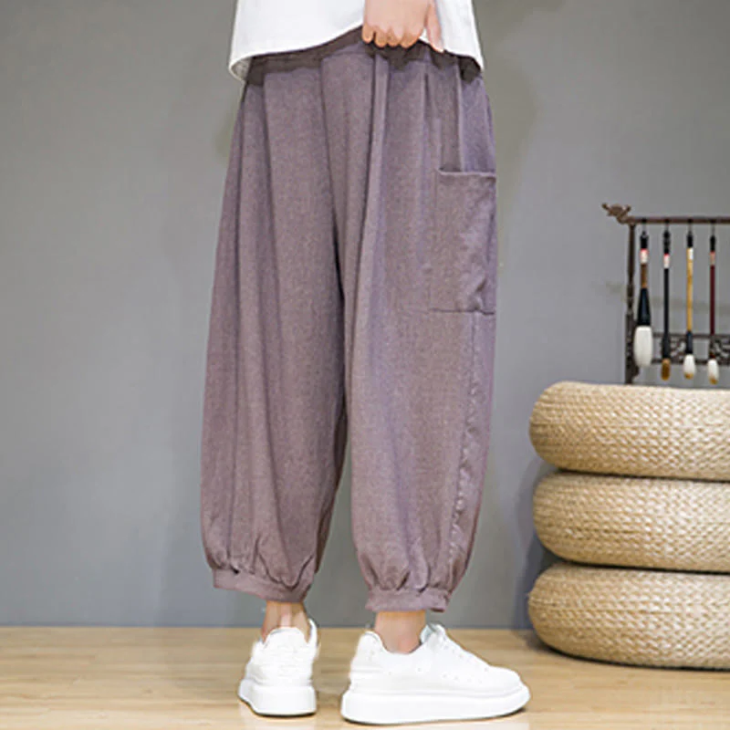 Buddha Stones Casual 7-8 Length Cropped Men's Harem Pants With Side Pockets