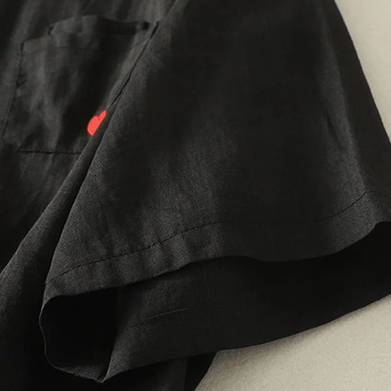 Buddha Stones Casual Embroidery Red Heart Short Sleeve Women's Cotton Linen T-Shirt