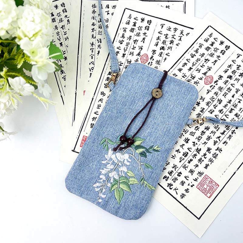 Buddha Stones Small Embroidered Flowers Crossbody Bag Shoulder Bag Cellphone Bag 11*20cm