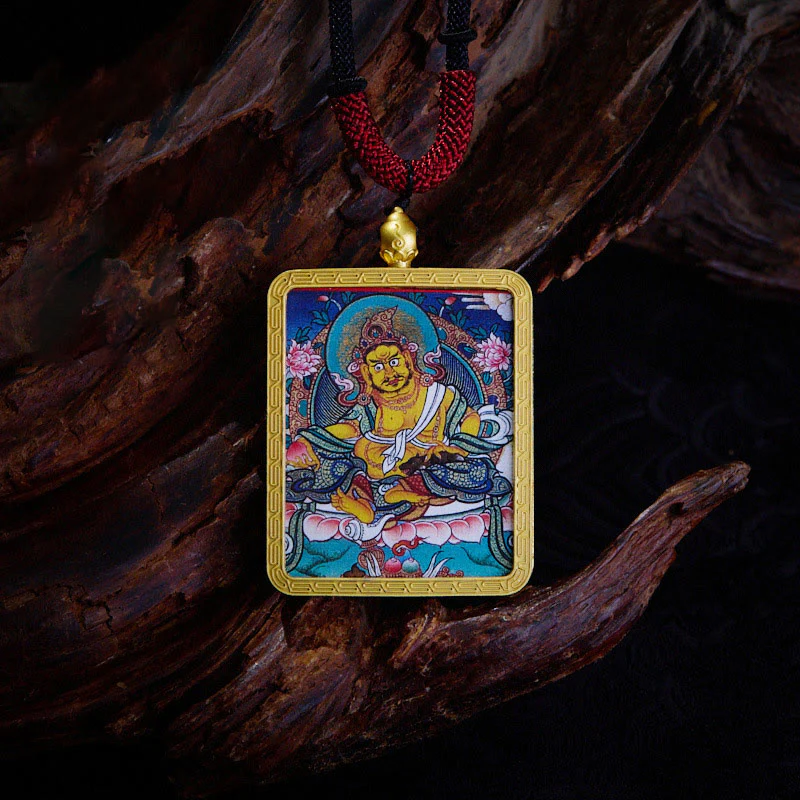 Buddha Stones Tibetan Zakiram Nine Tailed Fox Yellow God of Wealth Painted Thangka Hope Necklace Pendant