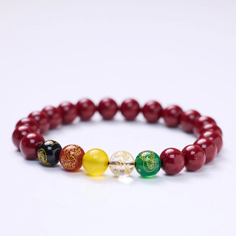 Buddha Stones Cinnabar Agate Five Directions Gods Of Wealth Blessing Bracelet