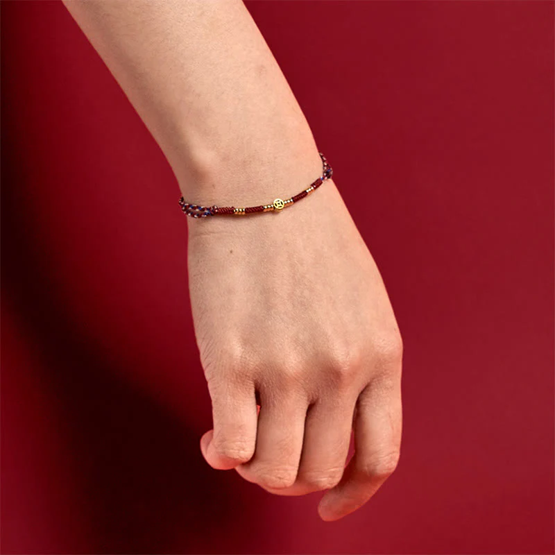 Buddha Stones Handmade Braided Red String Copper Coins Luck Bracelet