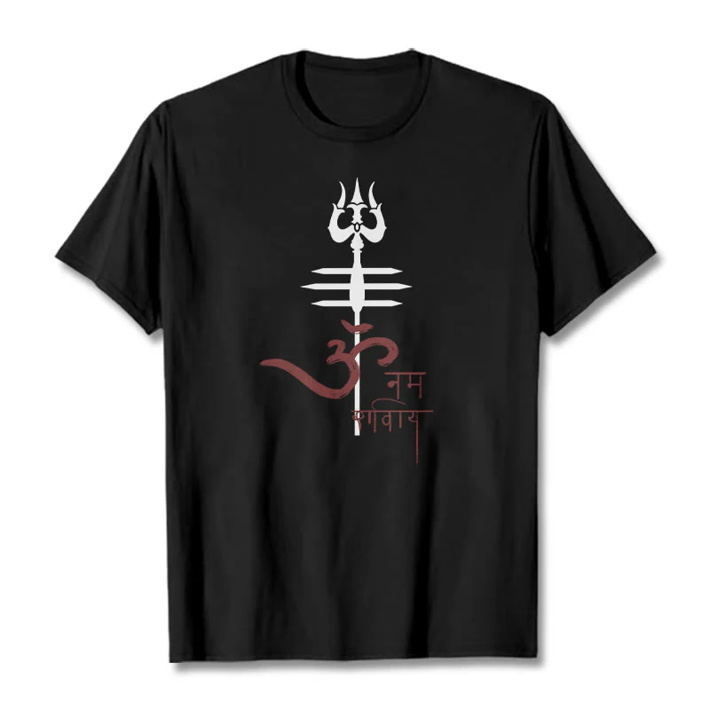 Buddha Stones OM NAMAH SHIVAYA Trident Cotton Tee T-shirt