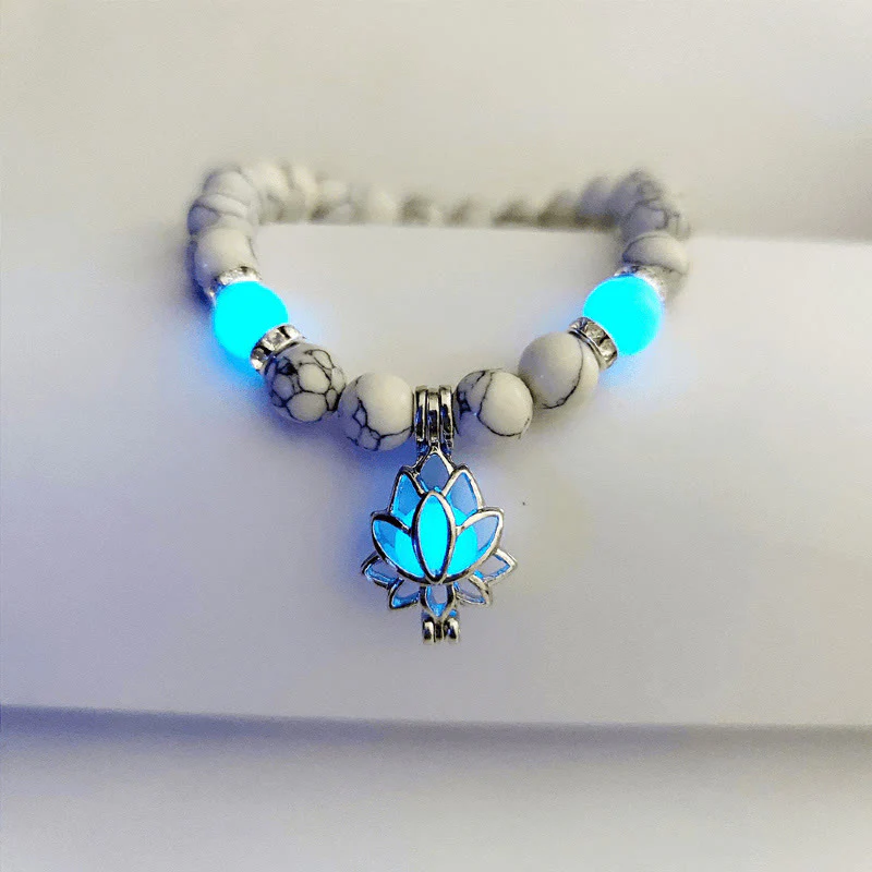 Buddha Stones Tibetan Turquoise Glowstone Luminous Bead Lotus Protection Bracelet