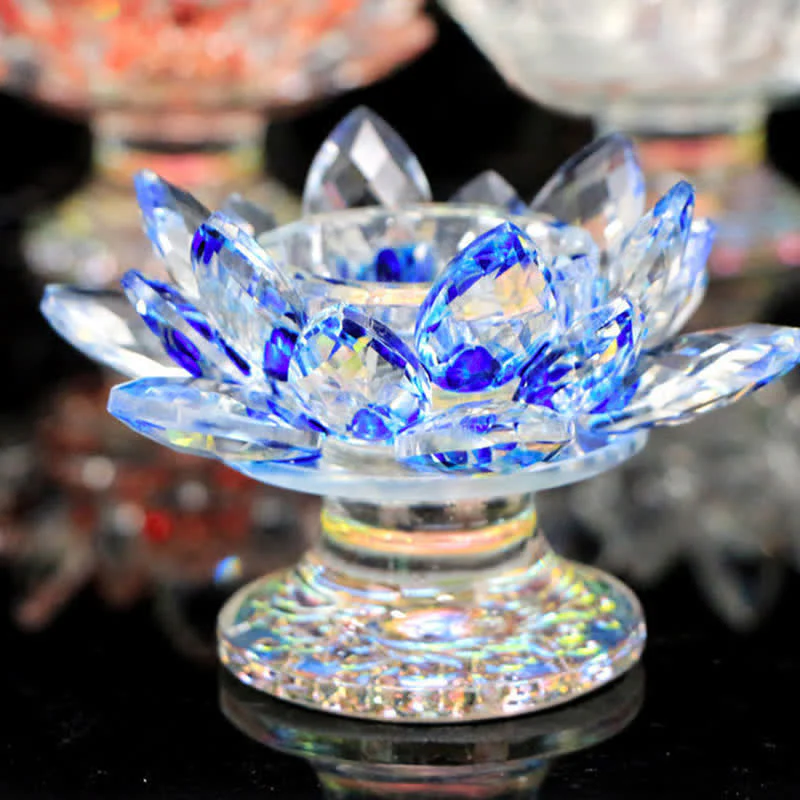 Buddha Stones Lotus Flower Crystal Candle Holder Home Office Offering Decoration