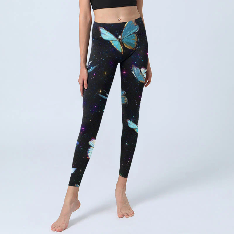 Buddha Stones Butterfly Star Sky Print Exercise Leggings Women's Yoga Pants