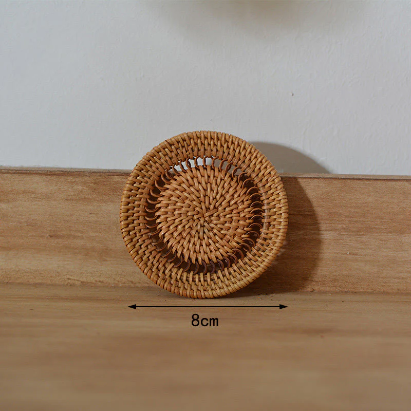 Buddha Stones Ceramic Flower Pattern Rattan Cup Mat Tea Cup Coaster