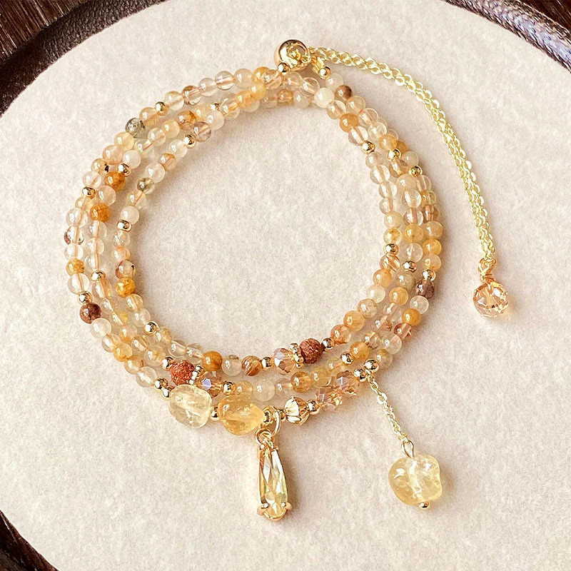 Buddha Stones Natural Citrine Beads Pleasure Multi Layer Bracelet